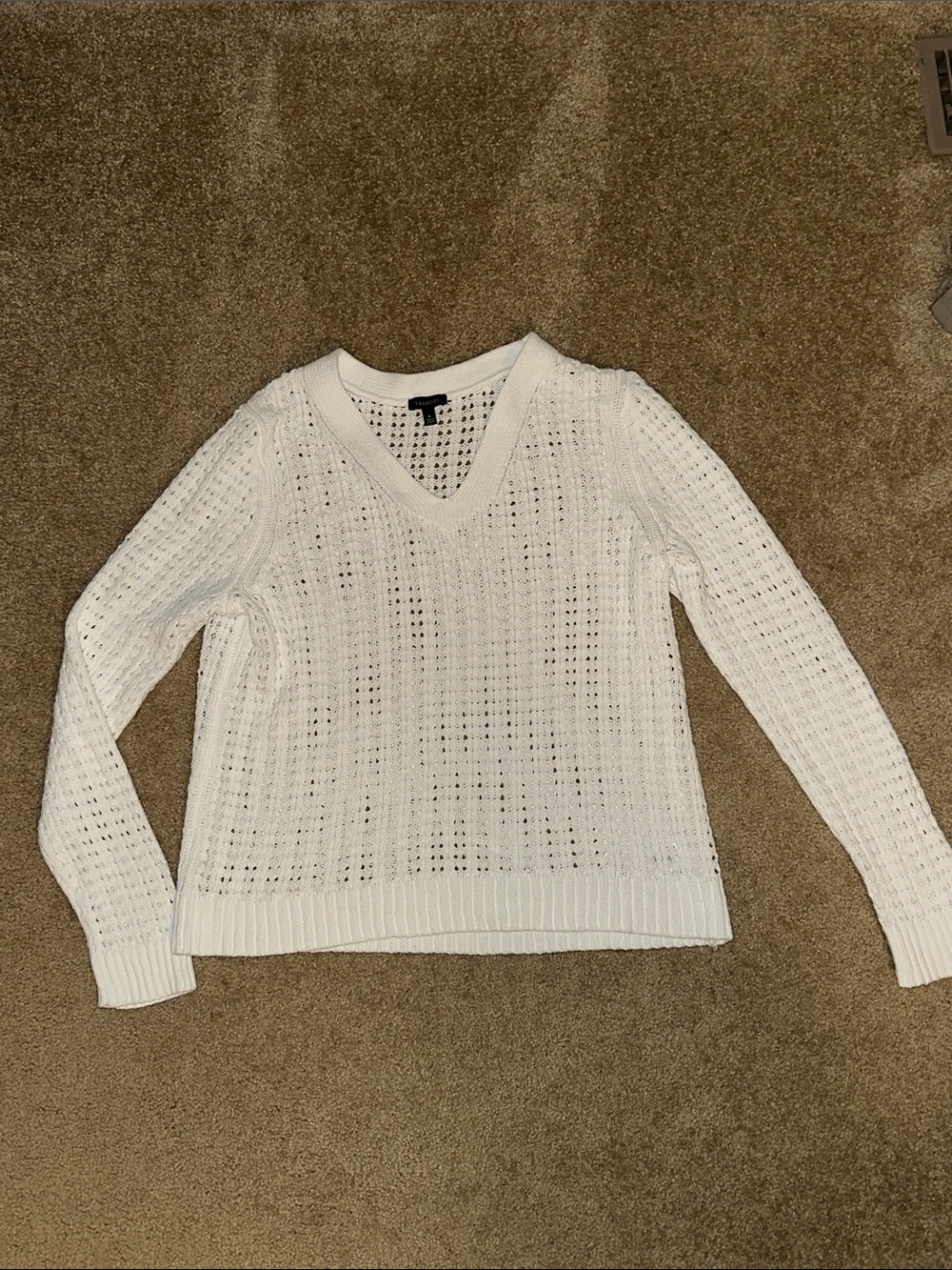 Talbots White  Open-Knit V-Neck Sweater